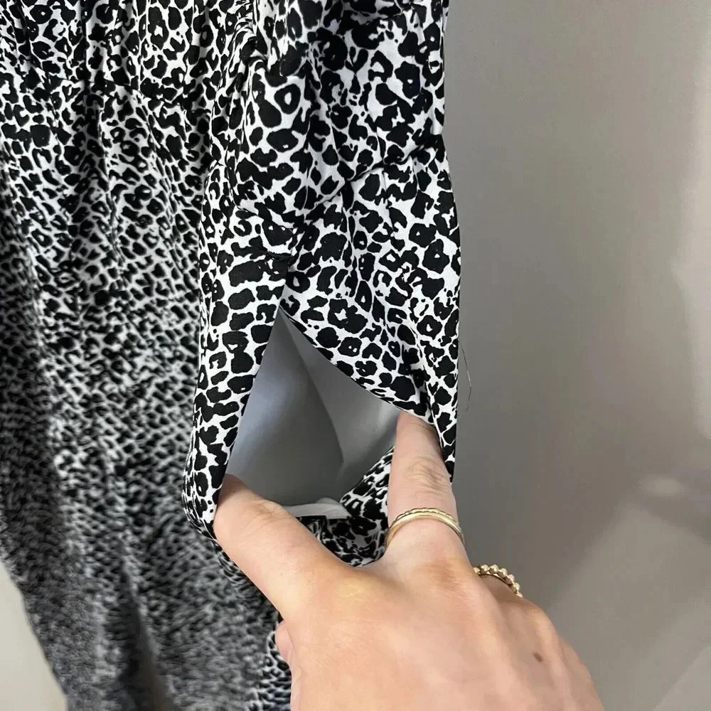 Banana Republic Heritage Women Jumpsuit Silk 2 Black White Animal Print Overalls